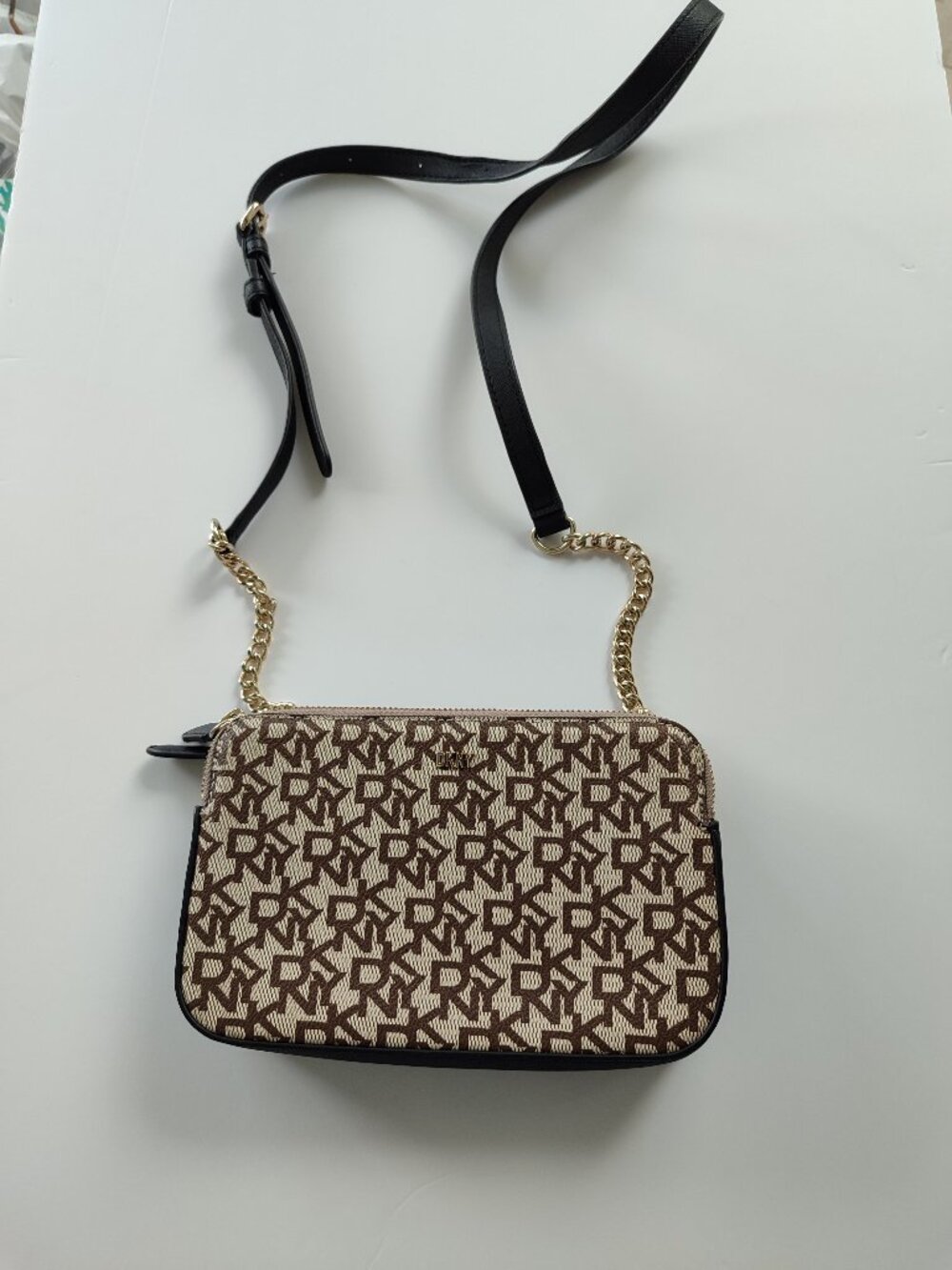 DKNY  Brown Monogram Camera Bag  with chain detail  (with video)